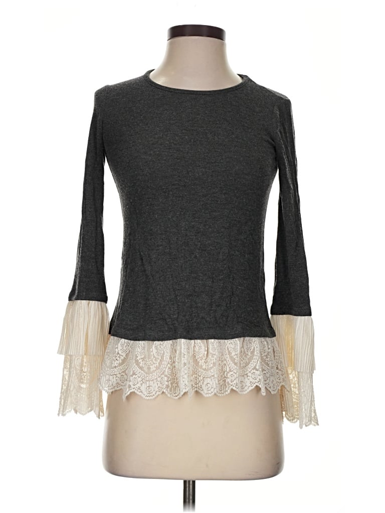 Pre-owned Bailey44 Long Sleeve Top Gray Ruffles Neckline Tops