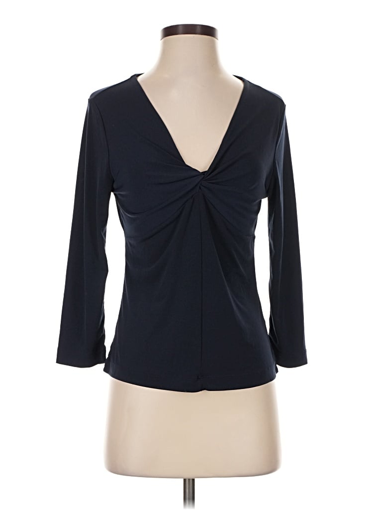 Pre-owned Attention 3/4 Sleeve Top Black Plunge Neckline Tops