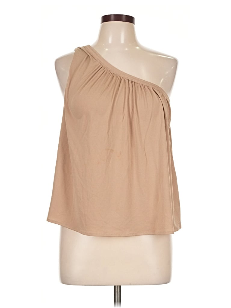 Pre-owned Klassy Network Tank Top Tan One Shoulder Neckline Tops