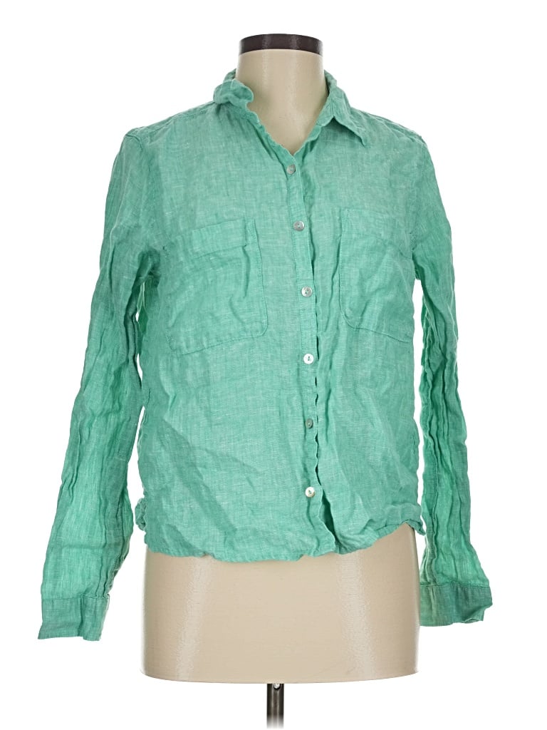 Pre-owned Sigrid Olsen Long Sleeve Button Down Shirt In Green