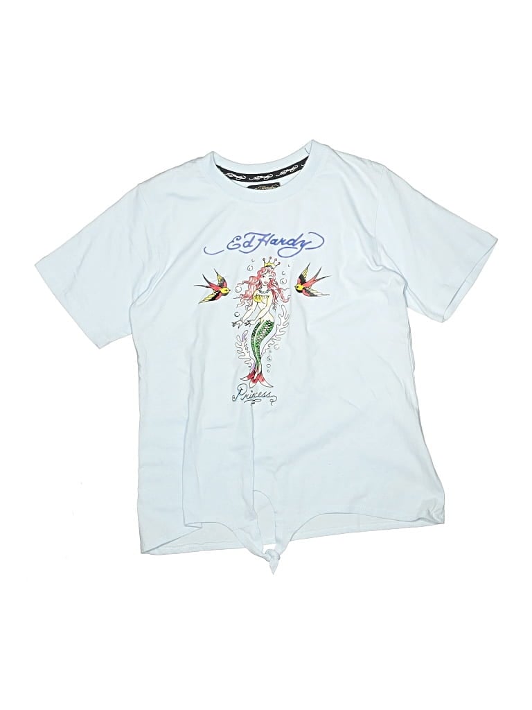 Pre-owned Ed Hardy Kids' Short Sleeve Top Blue Crew Neck Tops