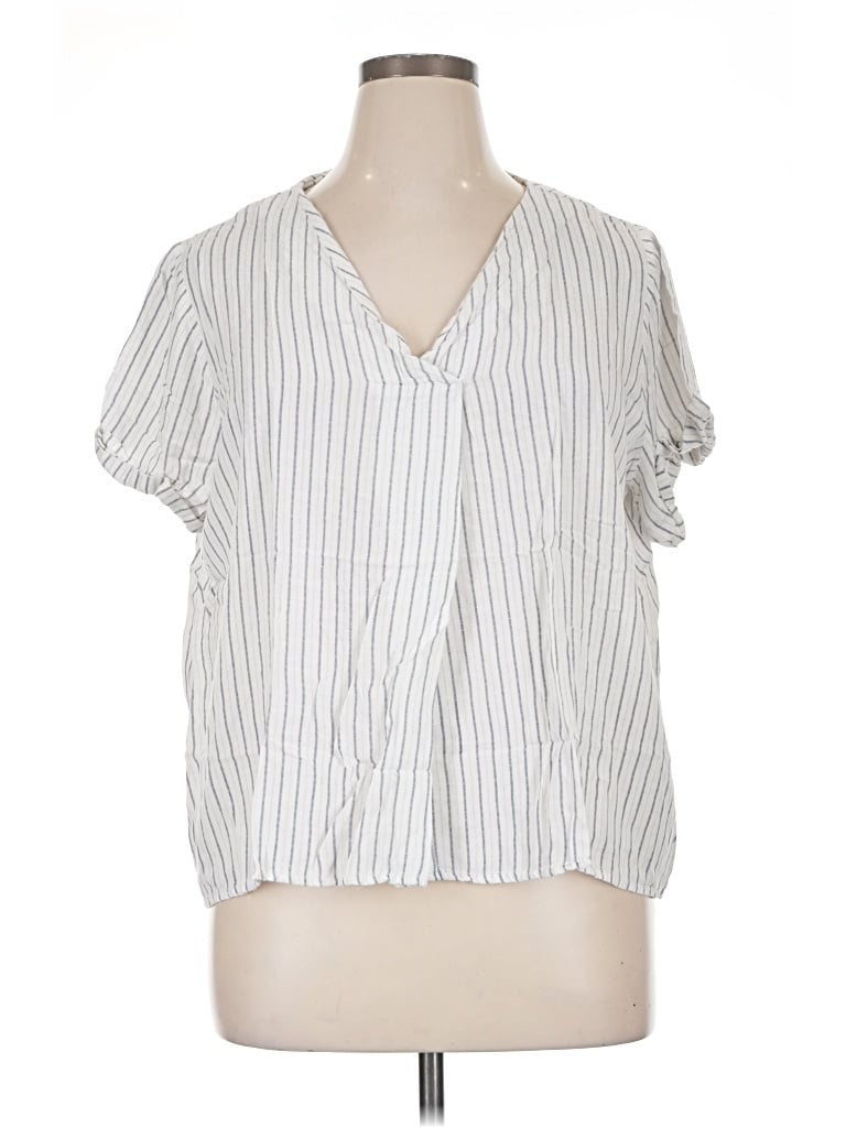 Pre-owned Cotton Bleu Short Sleeve Blouse In White