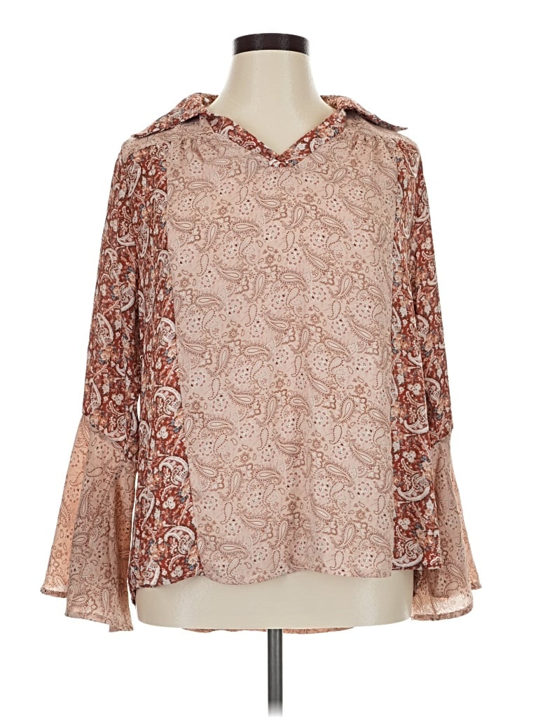 Pre-owned Andree By Unit 3/4 Sleeve Blouse In Tan