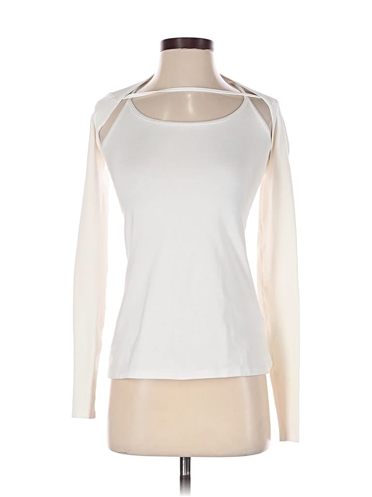 Pre-owned Monday Fun Long Sleeve Top Ivory Scoop Neck Tops