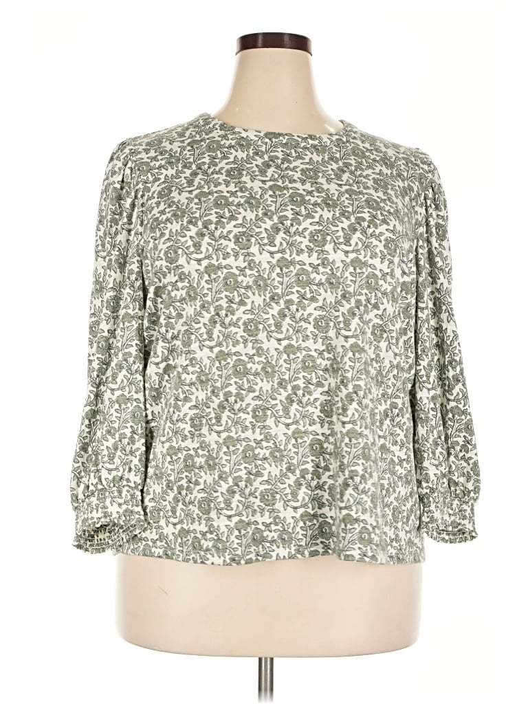 Pre-owned Wonderly 3/4 Sleeve Blouse In Green