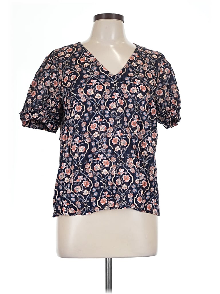 Pre-owned Draper James Short Sleeve Blouse In Blue