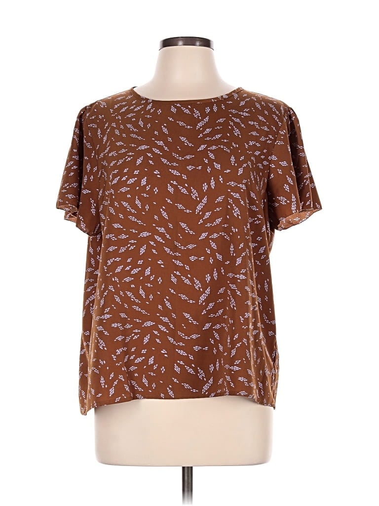 Pre-owned Monday Fun Short Sleeve Blouse In Brown