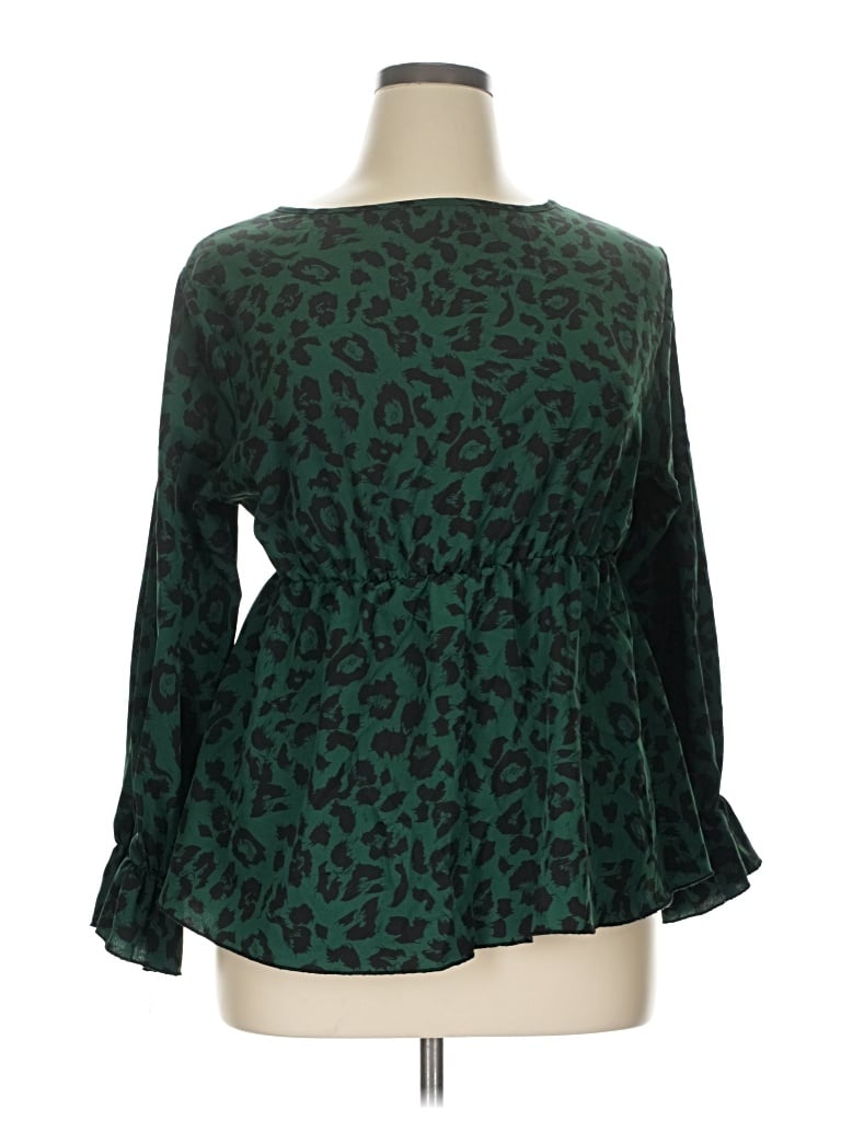 Pre-owned Shein Curve Long Sleeve Blouse In Green