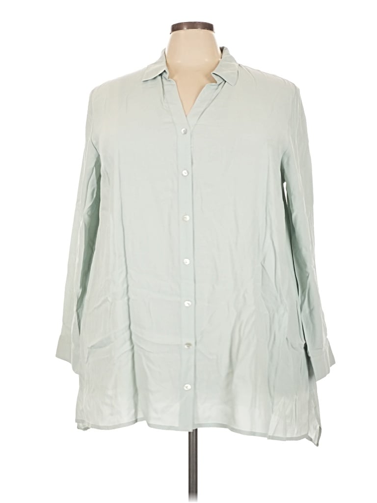 Pre-owned Jjill 3/4 Sleeve Button Down Shirt In Green