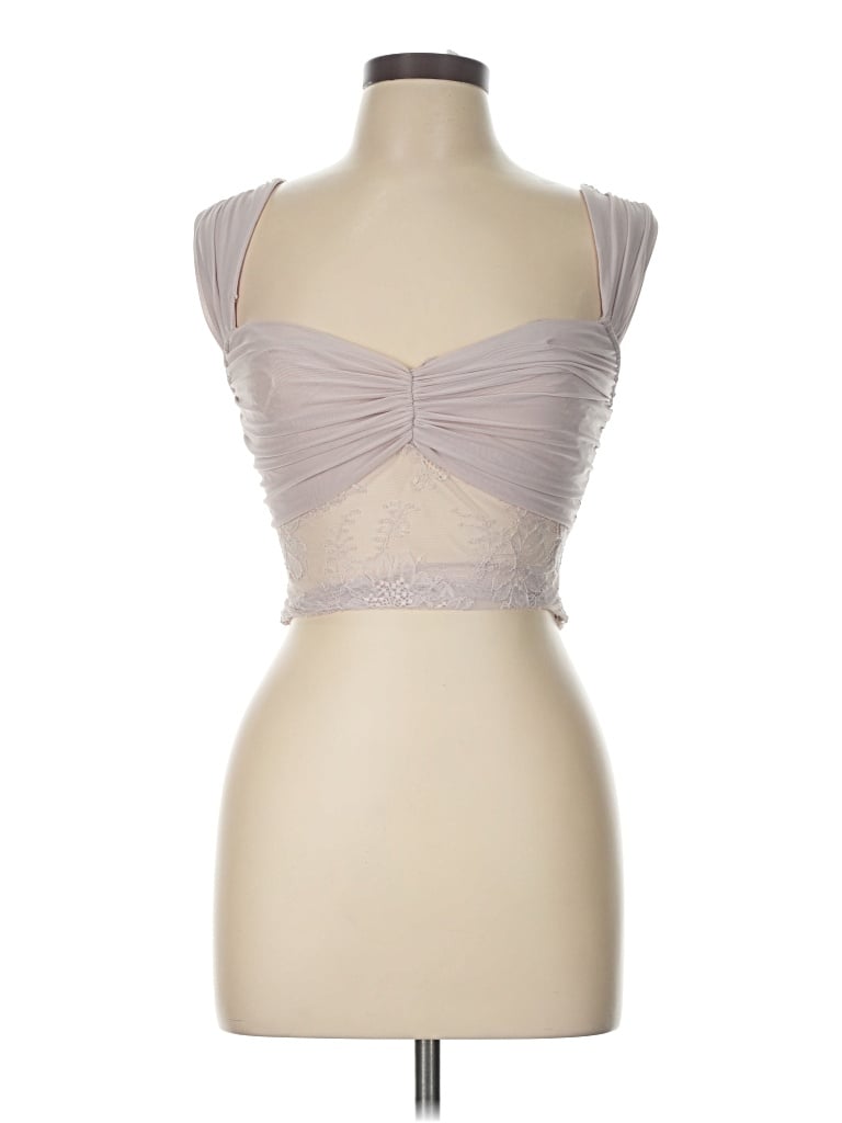 Pre-owned Meshki Tank Top Silver Strapless Neckline Tops