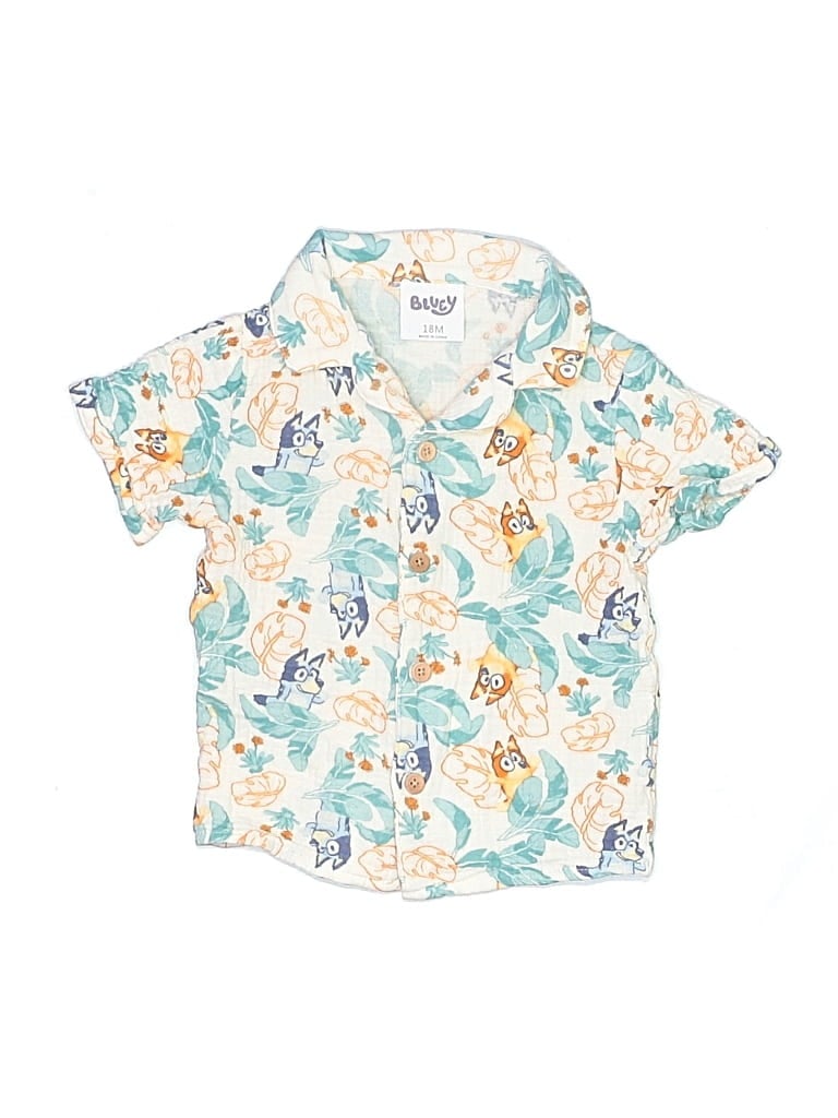 Pre-owned Bluey Kids' Short Sleeve Button Down Shirt In Teal