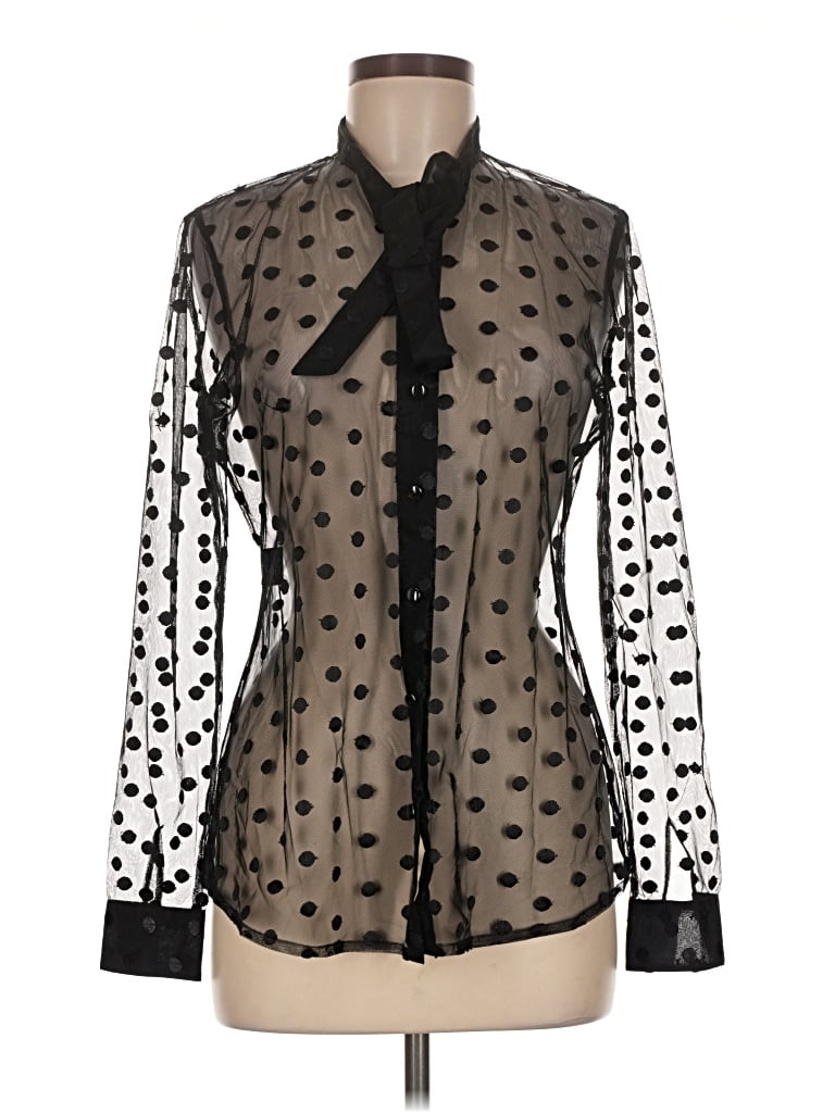 Pre-owned Per Se Long Sleeve Blouse In Black