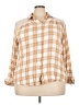 Roaman's 100% Rayon Plaid Tan 3/4 Sleeve Button-Down Shirt Size 24 - photo 1