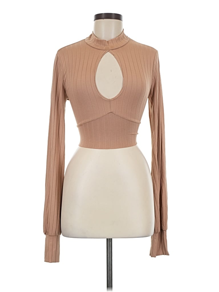 Pre-owned Boohoo Long Sleeve Blouse In Tan