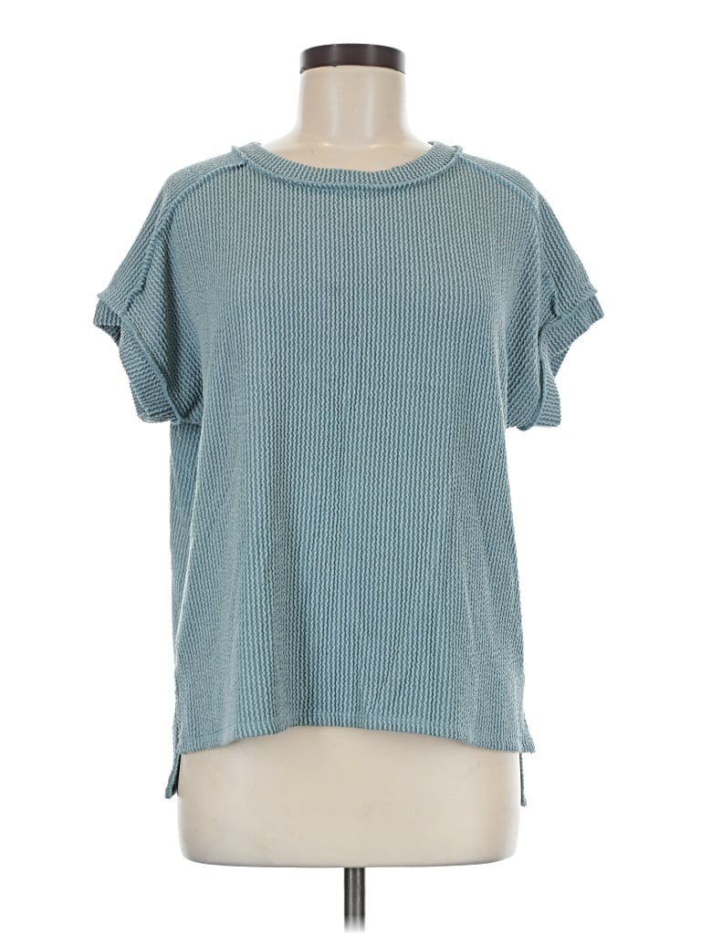 Pre-owned 7th Ray Short Sleeve Top Teal Crew Neck Tops
