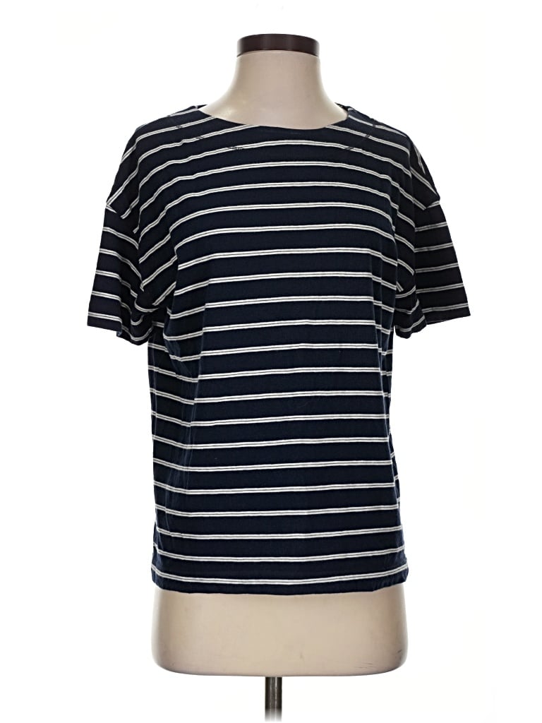 Pre-owned Rivet & Thread Short Sleeve Top Blue Stripes Pattern Crew Neck Tops