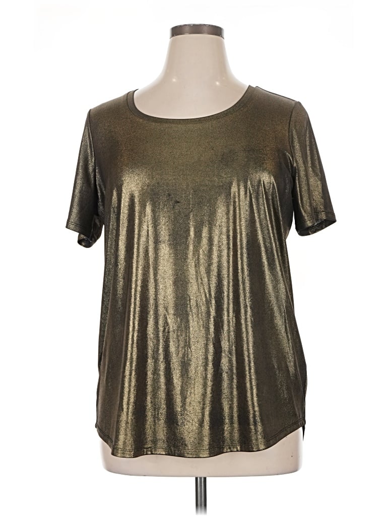 Pre-owned Dknyc Short Sleeve Top Gold Metallic Pattern Scoop Neck Tops
