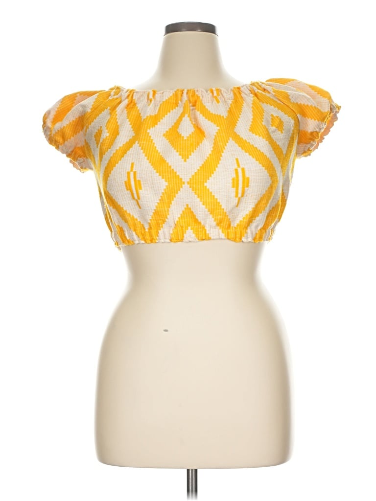 Pre-owned Lemlem Short Sleeve Top Yellow Sweetheart Neckline Tops