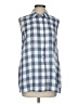 Shana Checkered-gingham Blue Sleeveless Button-Down Shirt Size S - photo 1