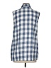 Shana Checkered-gingham Blue Sleeveless Button-Down Shirt Size S - photo 2