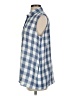 Shana Checkered-gingham Blue Sleeveless Button-Down Shirt Size S - photo 6