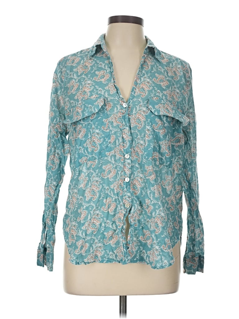 Pre-owned Roller Rabbit Long Sleeve Blouse In Teal