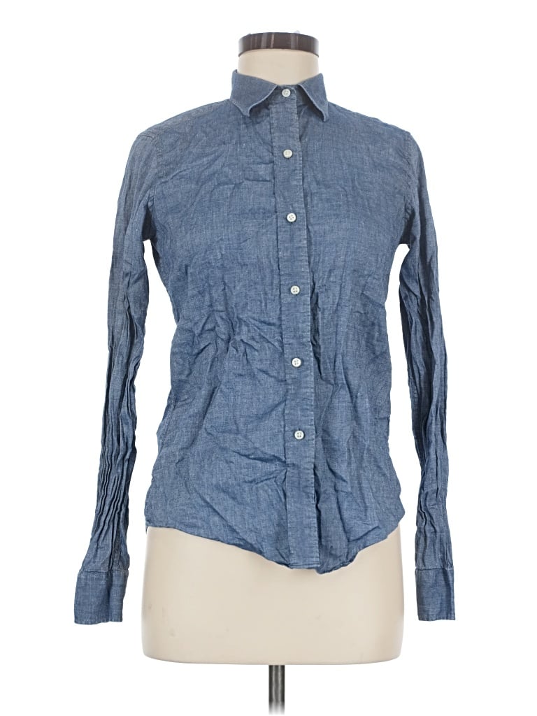 Pre-owned Ann Mashburn Long Sleeve Button Down Shirt In Blue