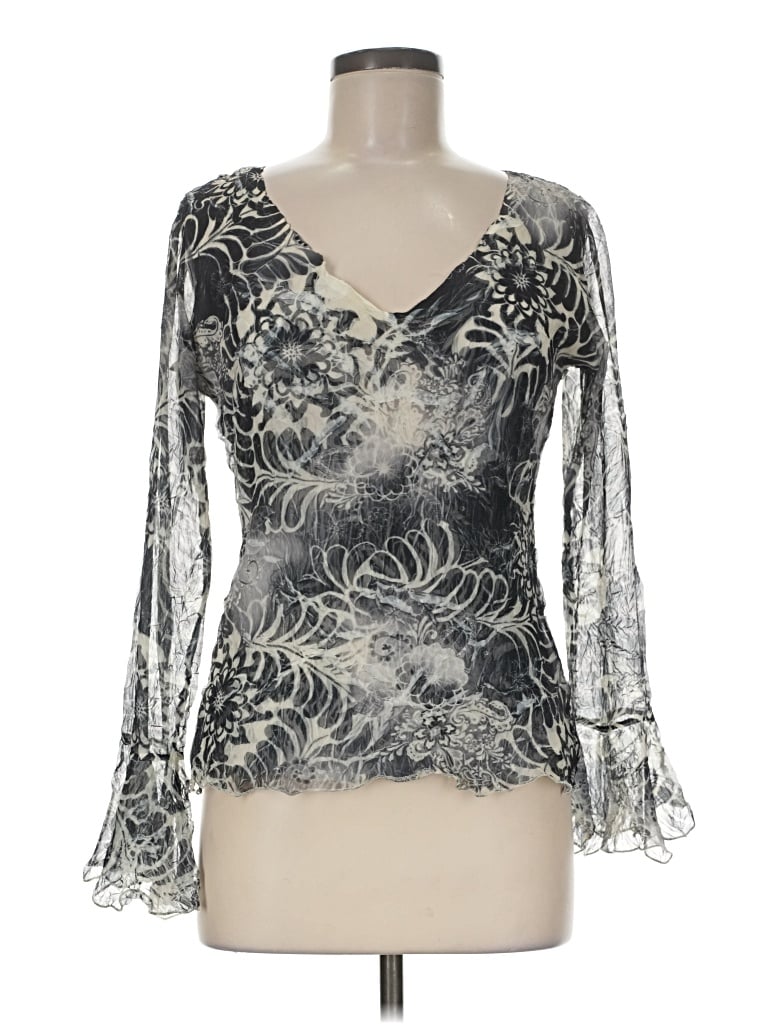 Pre-owned Komarov Long Sleeve Blouse In Silver