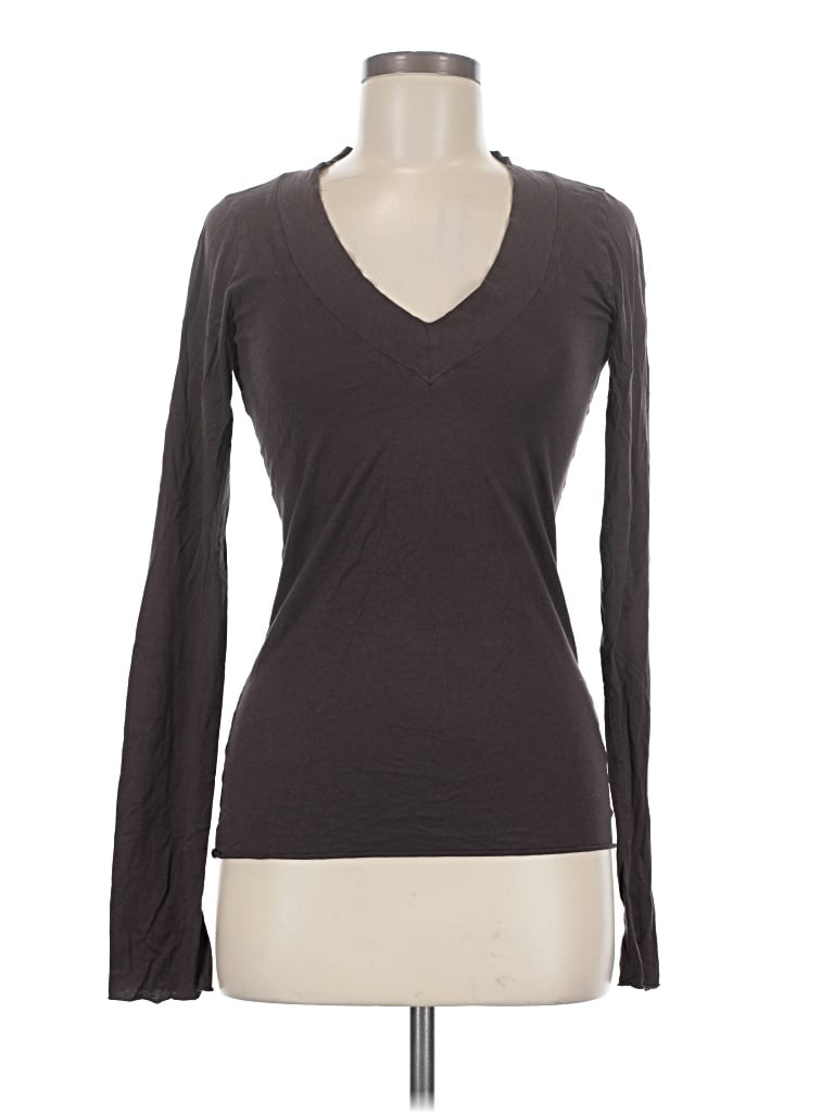 Pre-owned Velvet Long Sleeve Top Gray V-neck Tops