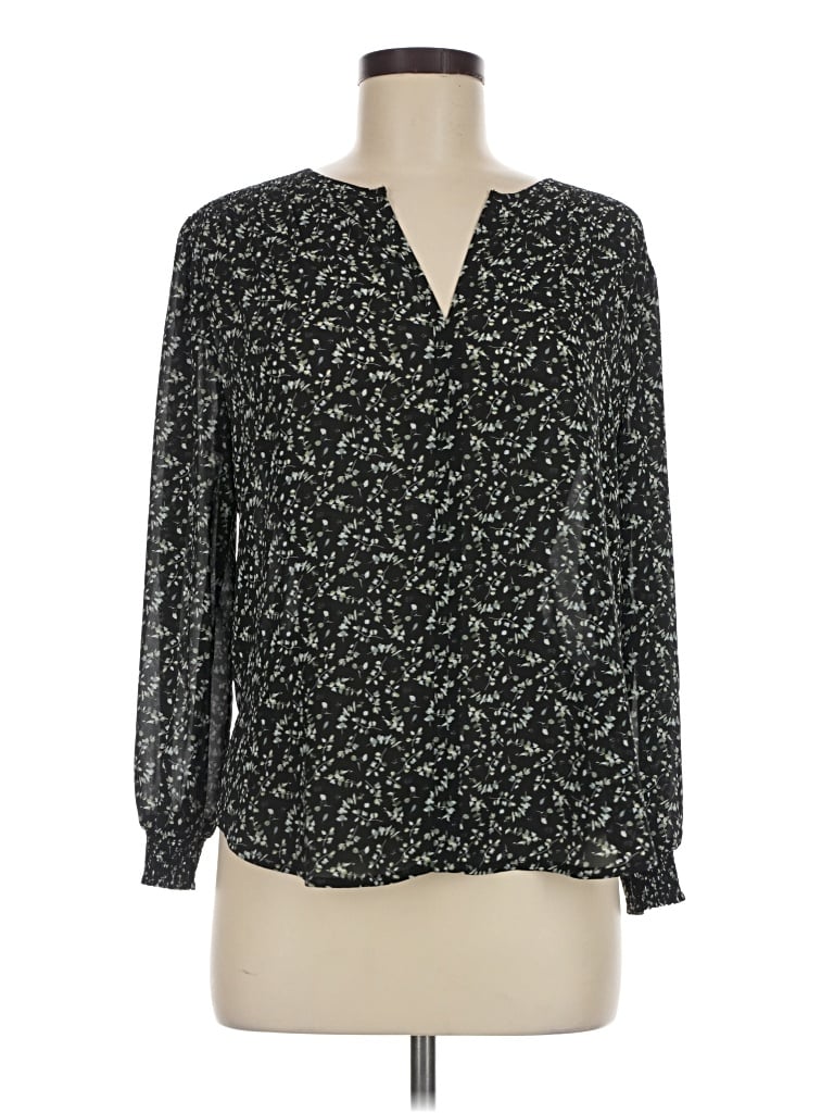 Pre-owned Monday Fun Long Sleeve Blouse In Black