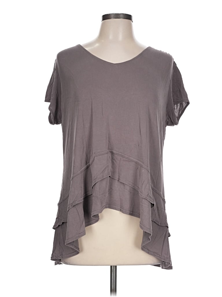 Pre-owned Green Tea Short Sleeve Top Gray Scoop Neck Tops