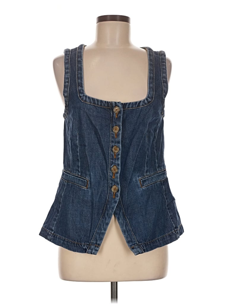 Pre-owned Ann Taylor Loft Denim Vest In Blue