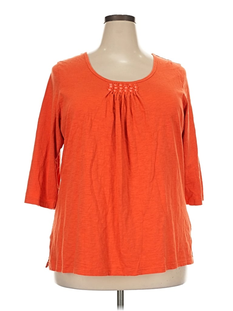 Pre-owned Avenue 3/4 Sleeve Top Orange Keyhole Neckline Tops