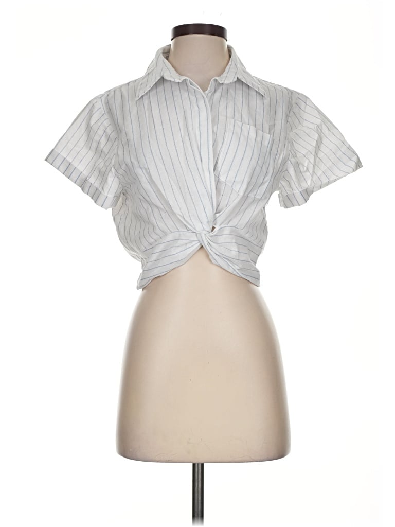 Pre-owned Aqua Short Sleeve Blouse In Silver