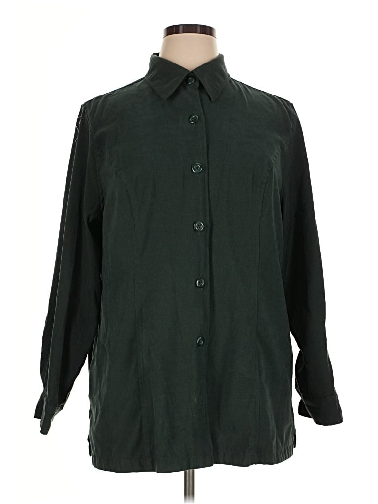 Pre-owned Cherokee 3/4 Sleeve Button Down Shirt In Green