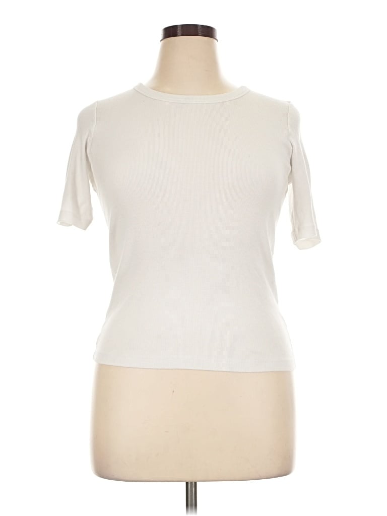 Pre-owned Ayr Short Sleeve Top Ivory Mock Neckline Tops