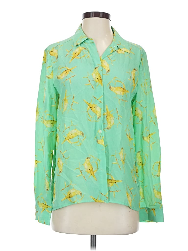 Pre-owned Leifsdottir Long Sleeve Silk Top Green Tie Neck Tops