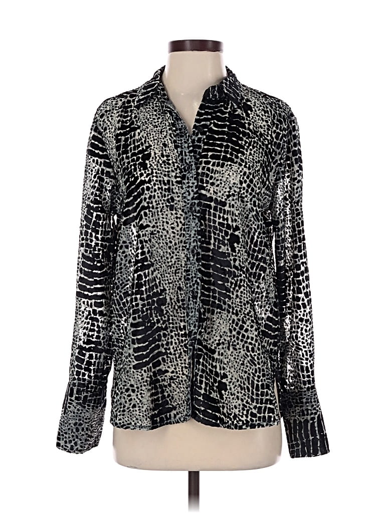 Pre-owned Apny Long Sleeve Blouse In Silver
