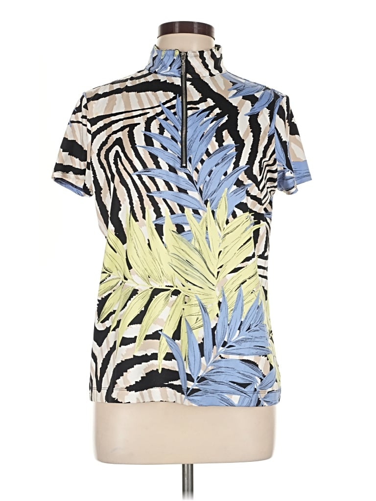 Pre-owned Weekends By Chico's Short Sleeve Blouse In Blue