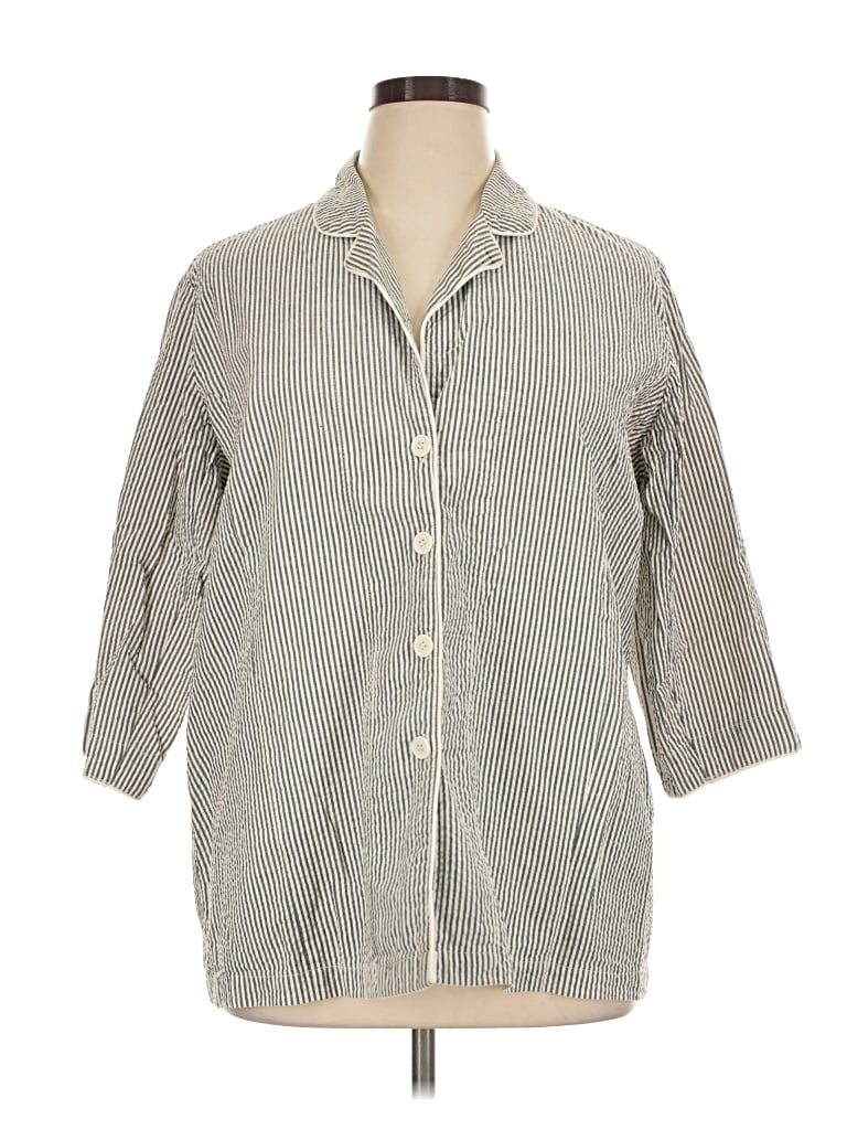 Pre-owned Ulla Popken 3/4 Sleeve Button Down Shirt In Gray
