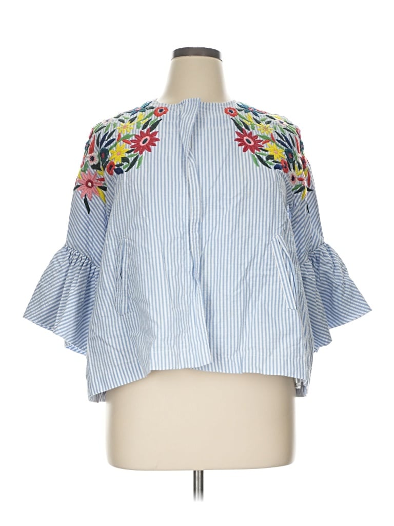 Pre-owned Zara Basic 3/4 Sleeve Blouse In Blue