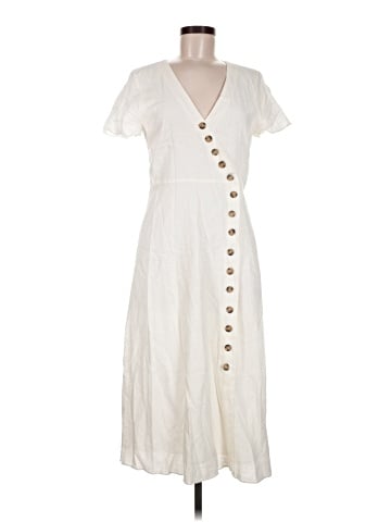 Madewell Linen-Blend Button-Wrap Midi Dress (view 1)