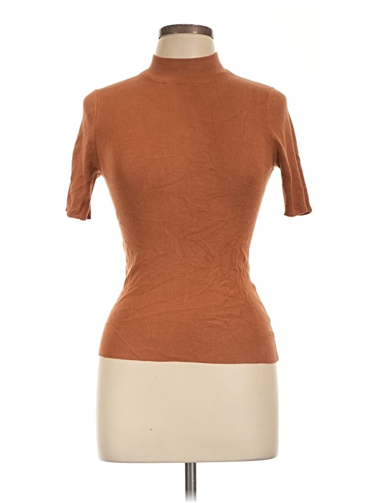 Pre-owned Be Cool Short Sleeve Top Brown Turtleneck Tops