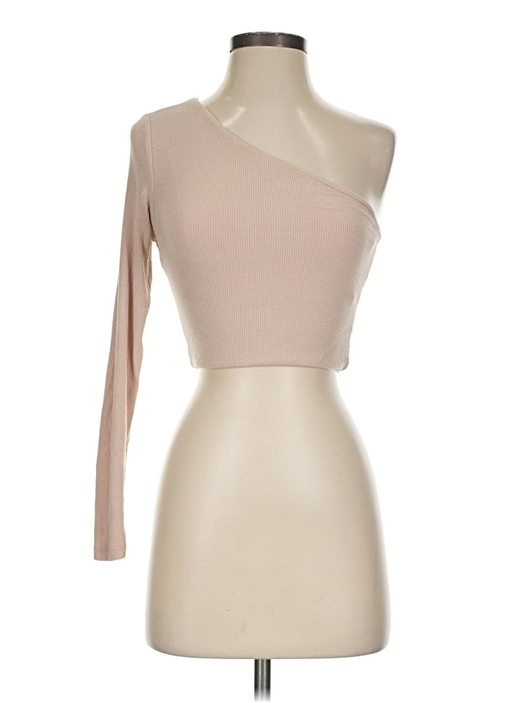 Pre-owned Superdown Long Sleeve Top Tan One Shoulder Neckline Tops