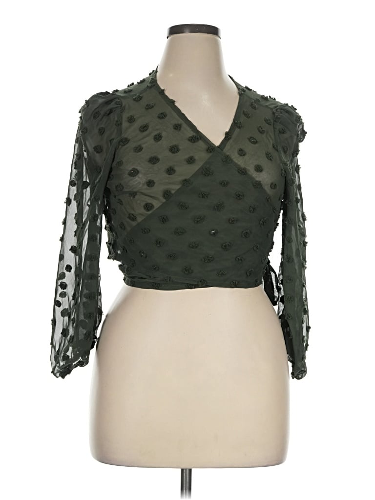 Pre-owned Shein Curve 3/4 Sleeve Blouse In Green