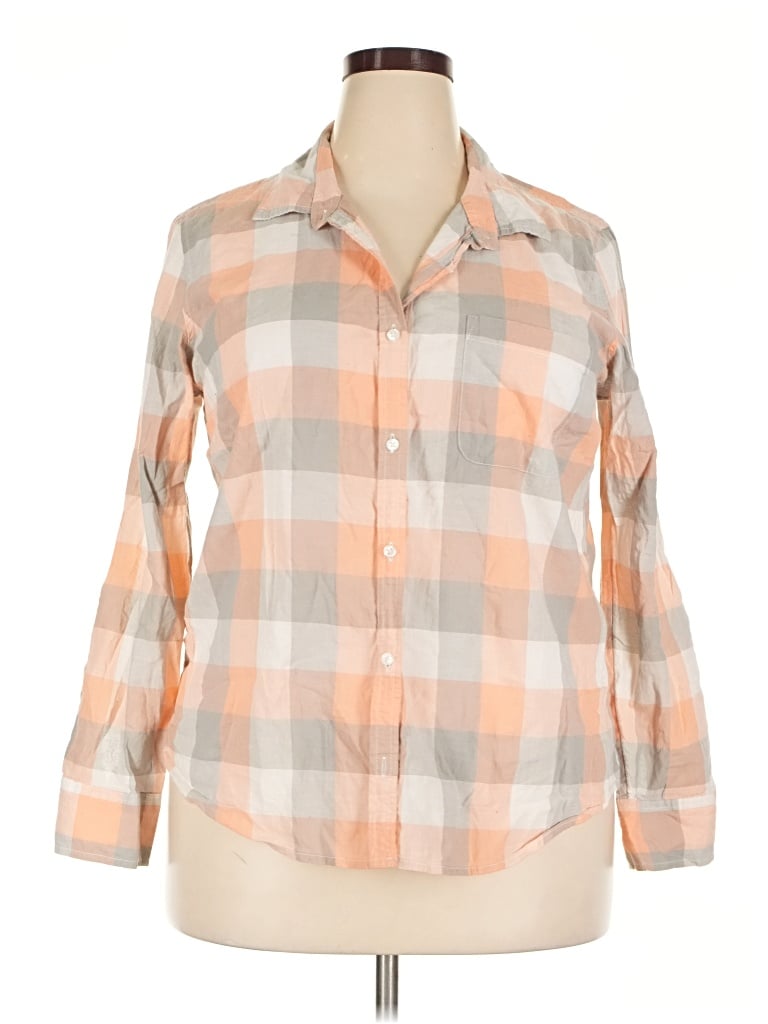 Pre-owned Faded Glory Long Sleeve Button Down Shirt In Orange