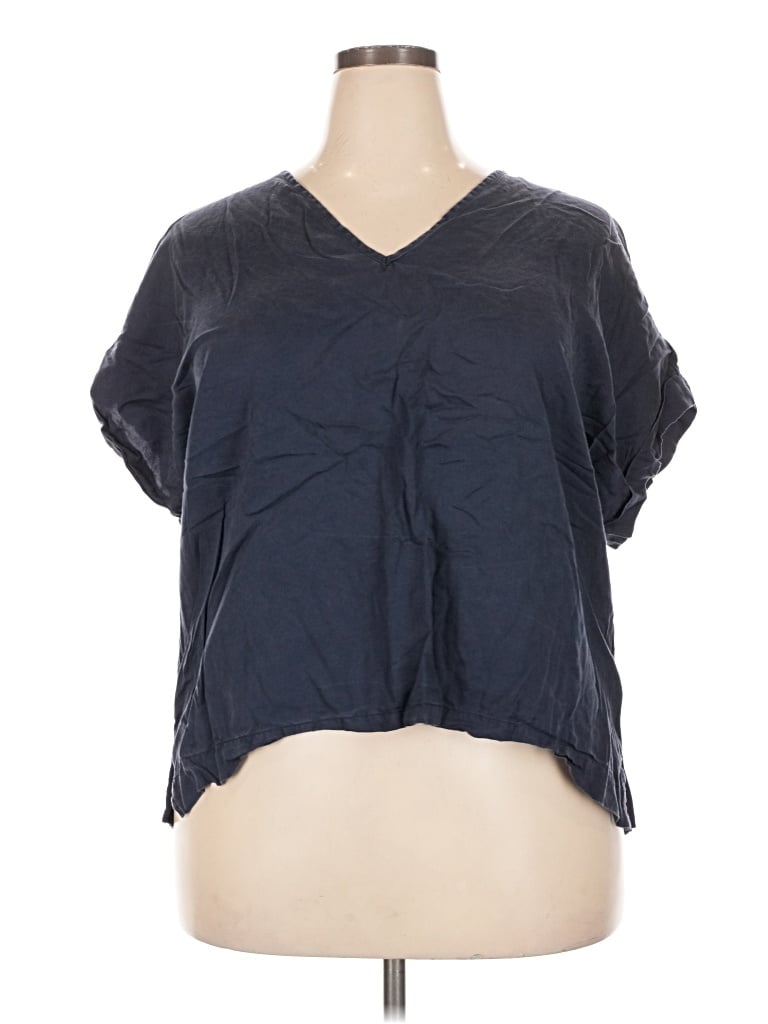 Pre-owned Ophelia Roe Short Sleeve Top Blue V-neck Tops