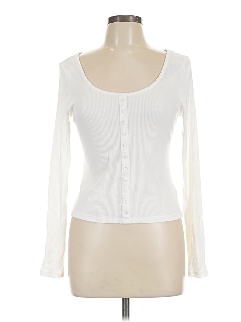 Pre-owned Scoop Long Sleeve Top White Sweetheart Neckline Tops
