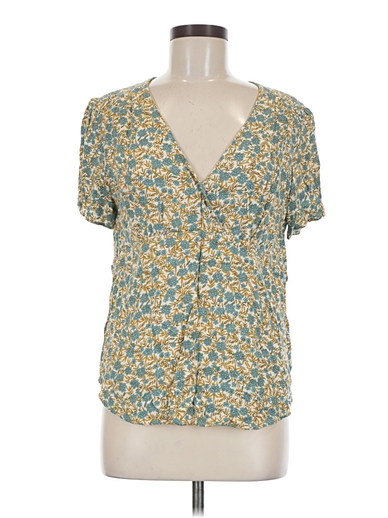 Pre-owned Hinge Short Sleeve Blouse In Teal
