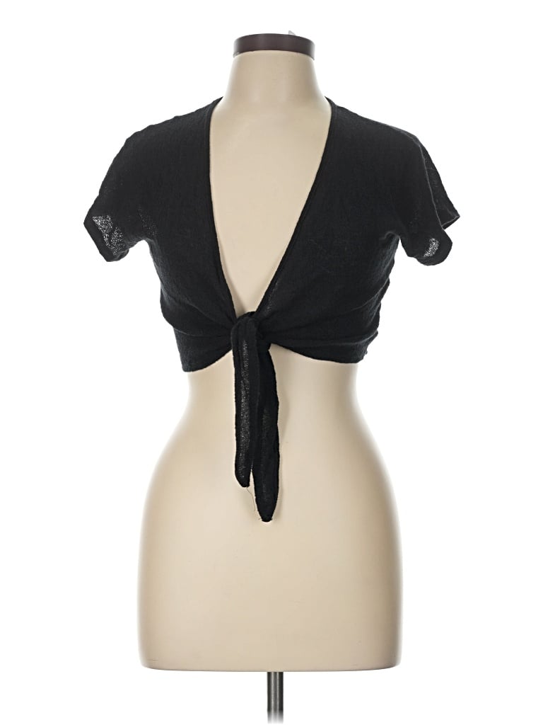 Pre-owned Out From Under Short Sleeve Top Black Plunge Neckline Tops